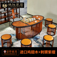 东方荟同款新中式红木刺猬紫檀酒店会所全实木茶桌椅组合办公家具