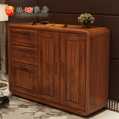 现代新中式客厅纯乌金木两门鞋柜W601
