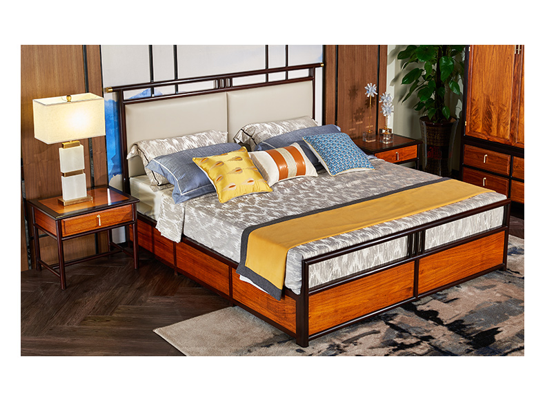 东方荟苏梨尚品同款现代新中式国标红木刺猬紫檀全实木真皮双人床