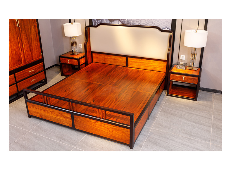 东方荟江南别院同款现代新中式国标红木刺猬紫檀真皮全实木双人床